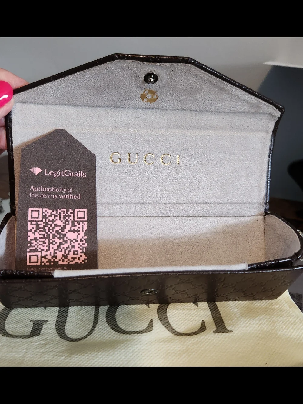 Gucci Brown Monogram Eyeglass Case with Dark Brown Frames. EUC With COA